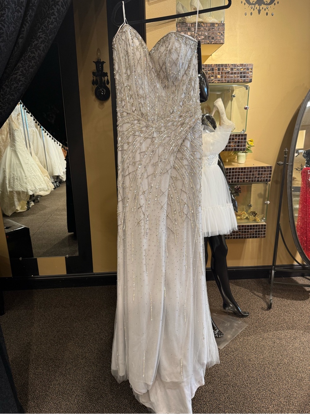 Elegant Beaded Ivory Evening Gown - Brand: